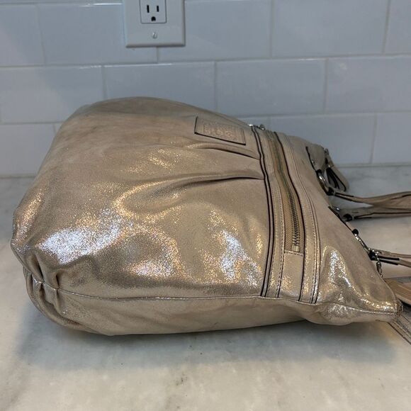 Coach Poppy Daisy Signature Logo Metallic Leather XL Tote Shoulder Bag - Picture 6 of 15